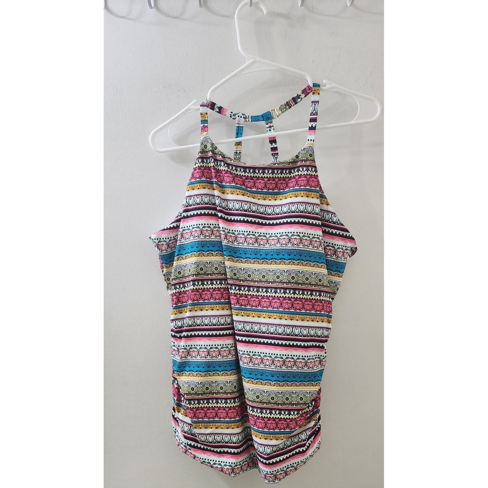 Liz Claiborne Women 20W Tankini Top Multi Stripe High Neck T-Back 20LC236P